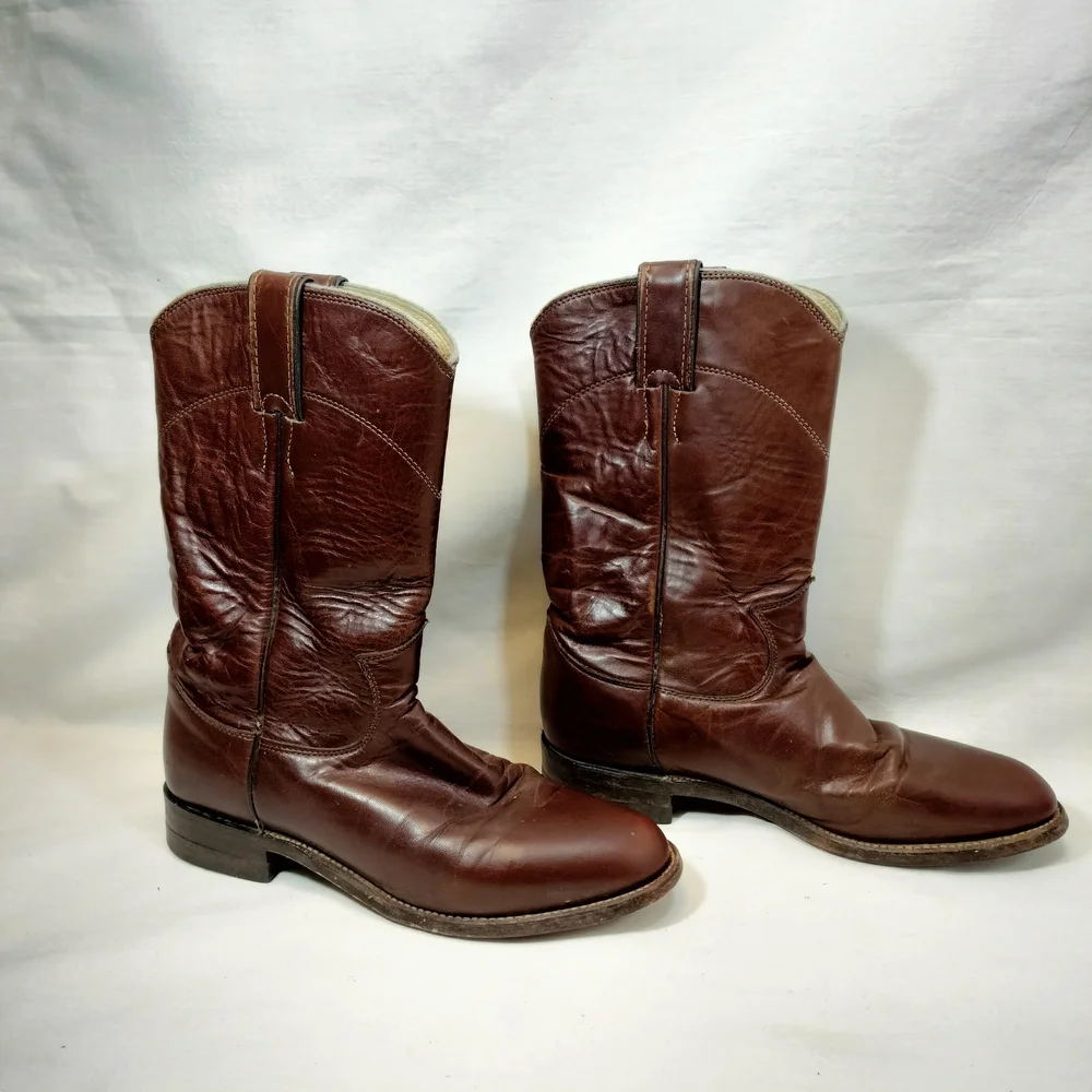 Justin Brown Leather‎ Roper Cowboy/Western Boots, Youth 5/women's 6